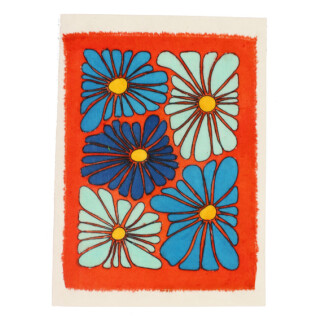 Batikkarte Blume blau/orange