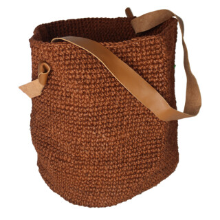 Jute-Tasche braun offen mit Leder-Henkel